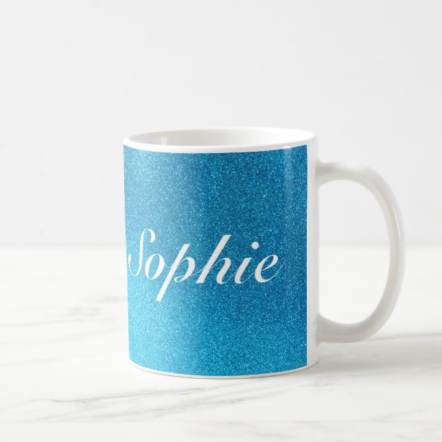 (Customisable) blåttglittermugg med ditt namn Kaffemugg (Höger)