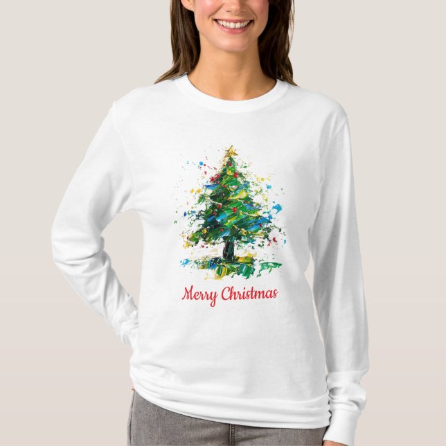 Customisable Christmas Tree Oil Painting Style T Shirt (Framsida)