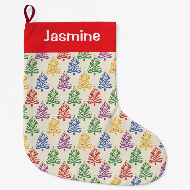 Customisable Colourful Christmas Tree Stor Julstrumpa (Framsidan)