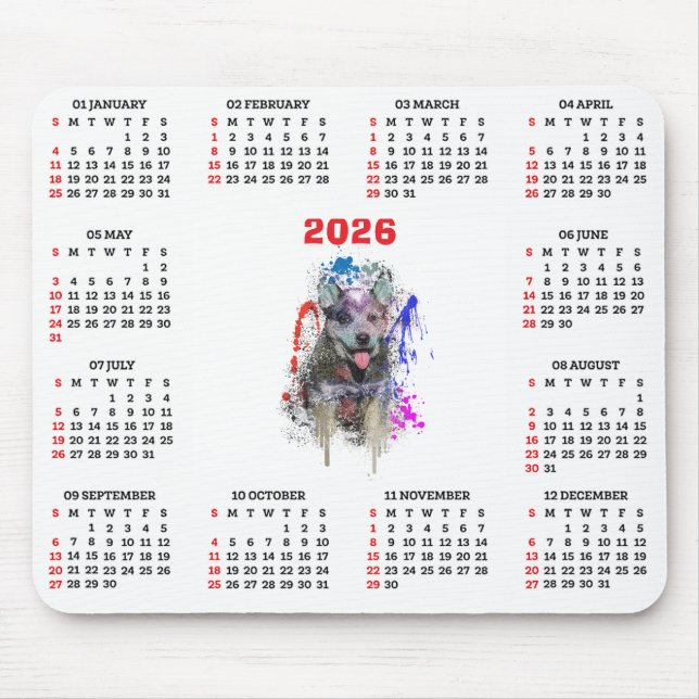 Customisable Cute Blue Heeler Dog Calendar  Musmatta (Framsidan)