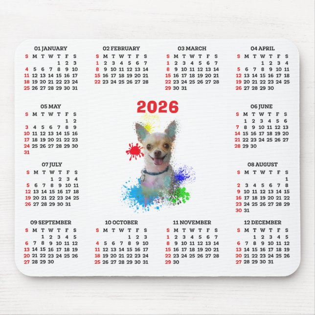 Customisable Cute Chihuahua Dog Calendar  Musmatta (Framsidan)
