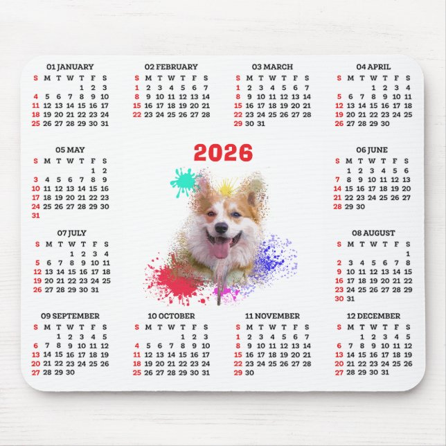 Customisable Cute Corgi Dog Calendar Musmatta (Framsidan)