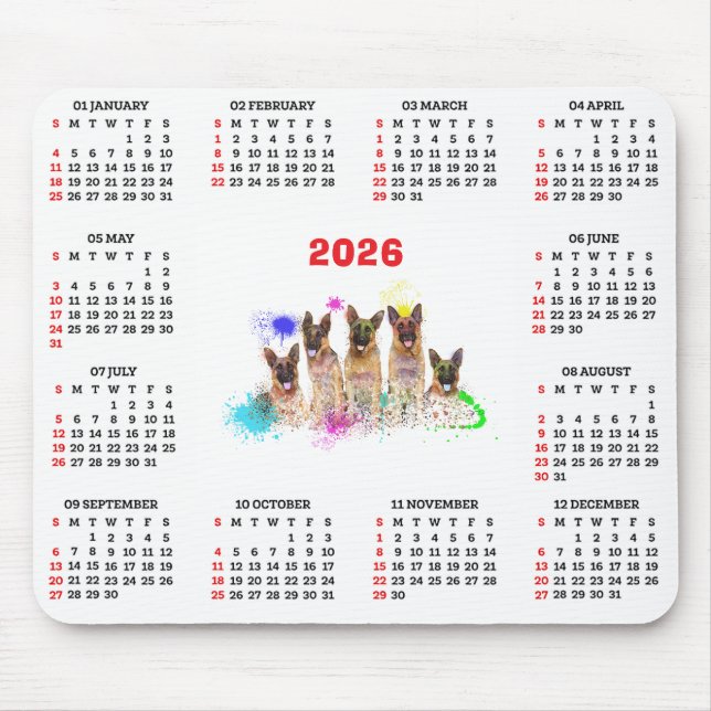 Customisable Cute German Shepherd Dog Calendar  Musmatta (Framsidan)