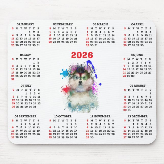 Customisable Cute Pomsky Dog Calendar  Musmatta (Framsidan)