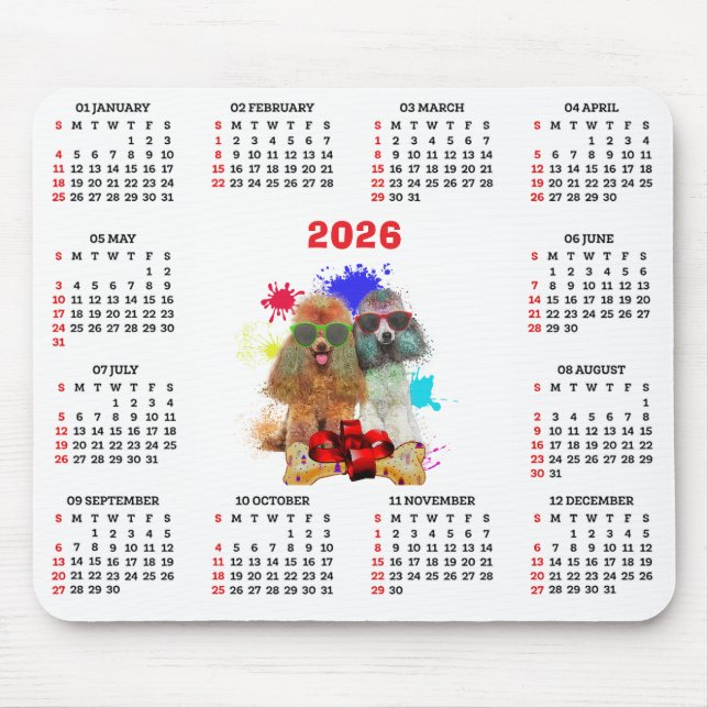 Customisable Cute Poodle Dog Calendar  Musmatta (Framsidan)