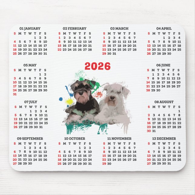Customisable Cute Schnauzer Dog Calendar Musmatta (Framsidan)