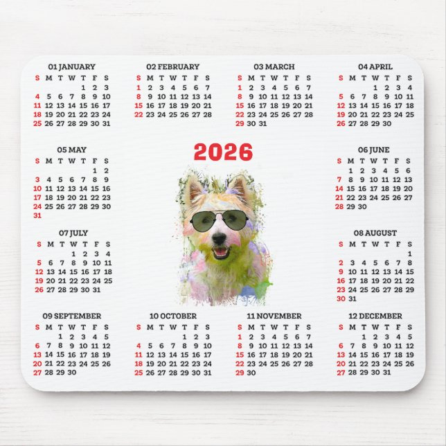 Customisable Cute Westie Dog Calendar  Musmatta (Framsidan)