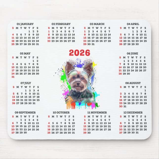 Customisable Cute Yorkie Dog Calendar  Musmatta (Framsidan)