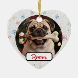 Customisable Dog And Bone Pet Heart Christmas Julgransprydnad Keramik