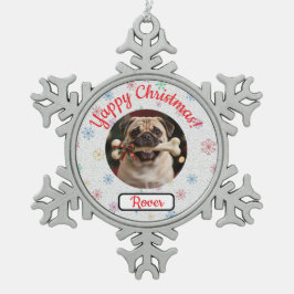 Customisable Dog And Bone Pet Lover's Christmas Snöflinga Pewter Julgransprydnad