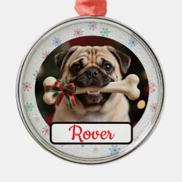 Customisable Dog And Bone Pet Owner's Round Xmas Julgransprydnad Metall