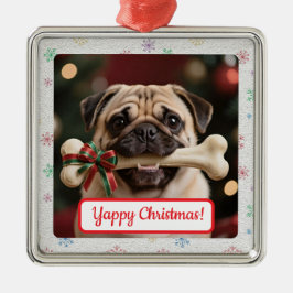 Customisable Dog And Bone Pet Owner's Square Xmas Julgransprydnad Metall
