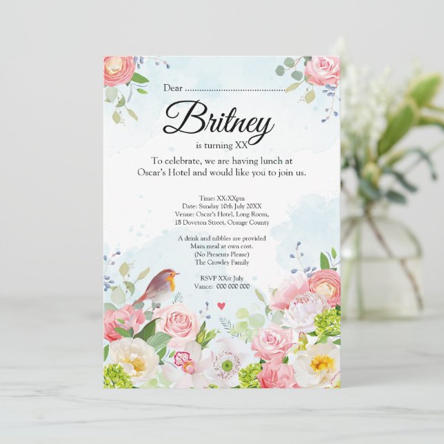 Customisable Female Birthday Invitation – Editable Inbjudningar (Stående Fram)