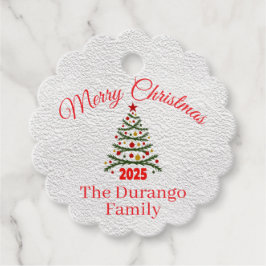 Customisable Festive Xmas Tree Christmas Scalloped Gåvor Etiketter