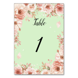Customisable Floral Wedding mint and Pink Roses  Bordsnummer