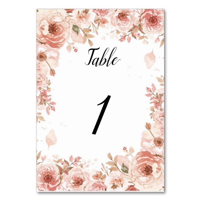 Customisable Floral Wedding Pink Roses Table Numbe Bordsnummer (Framsidan)