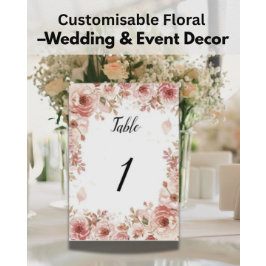 Customisable Floral Wedding Pink Roses Table Numbe Bordsnummer