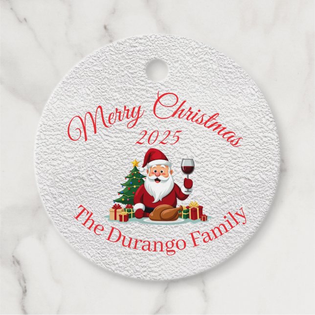 Customisable Happy Santa Claus Christmas Dinner Gåvor Etiketter (Framsida)