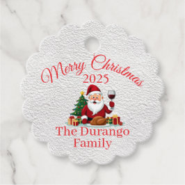 Customisable Happy Santa Claus Christmas Scalloped Gåvor Etiketter