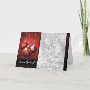 Customisable julkortmall - röda Baubles Helgkort