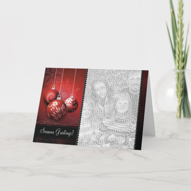 Customisable julkortmall - röda Baubles Helgkort (Framsida)
