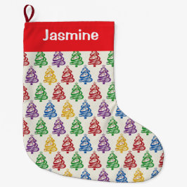 Customisable Minimal Colourful Christmas Tree Stor Julstrumpa