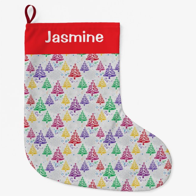 Customisable Minimal Colourful Xmas Tree Stor Julstrumpa (Framsidan)