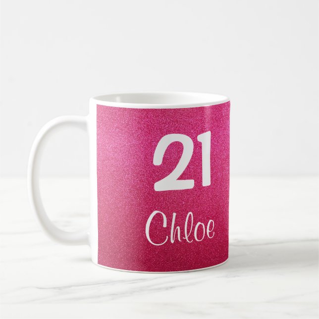 (Customisable) mugg för födelsedag för rosaglitter (Vänster)