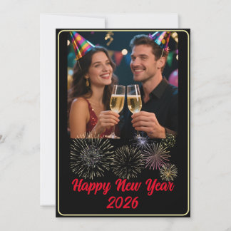 Customisable Photo Fireworks Happy New Year  Julkort