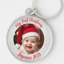 Customisable Premium Circle Baby First Christmas Rund Silverfärgad Nyckelring