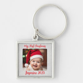 Customisable Premium Square Baby First Christmas Fyrkantig Silverfärgad Nyckelring