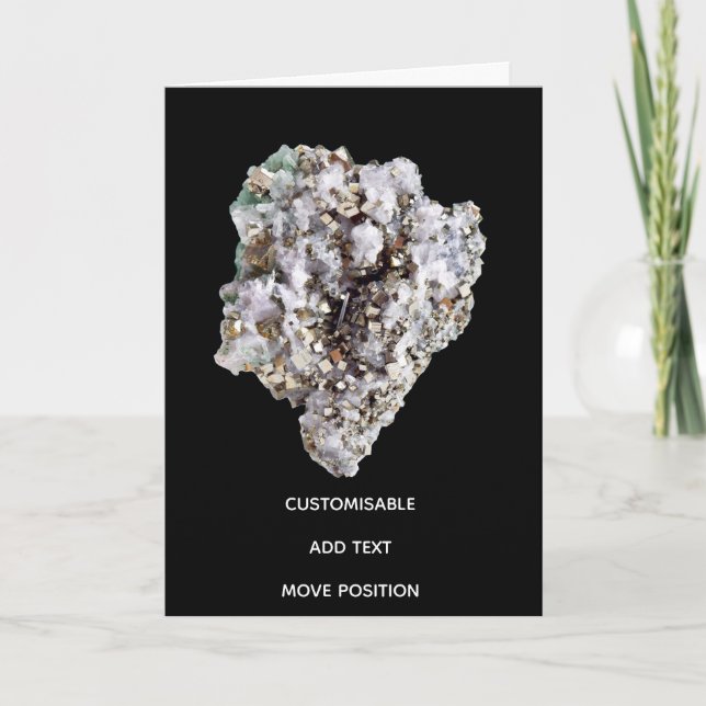 Customisable Pyrite and Green Quartz Crystal Kort (Framsida)