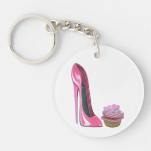 Customisable rosa stilett- och muffinnyckelring