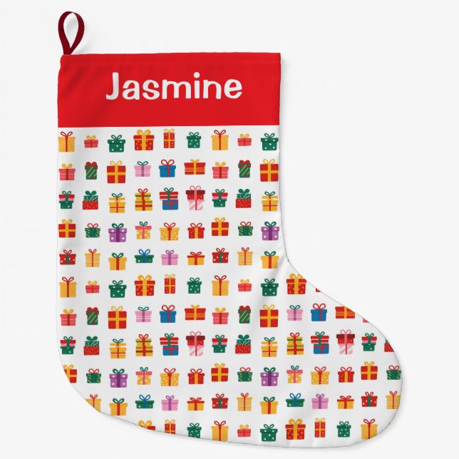 Customisable Simple Colourful Christmas Present Stor Julstrumpa (Framsidan)