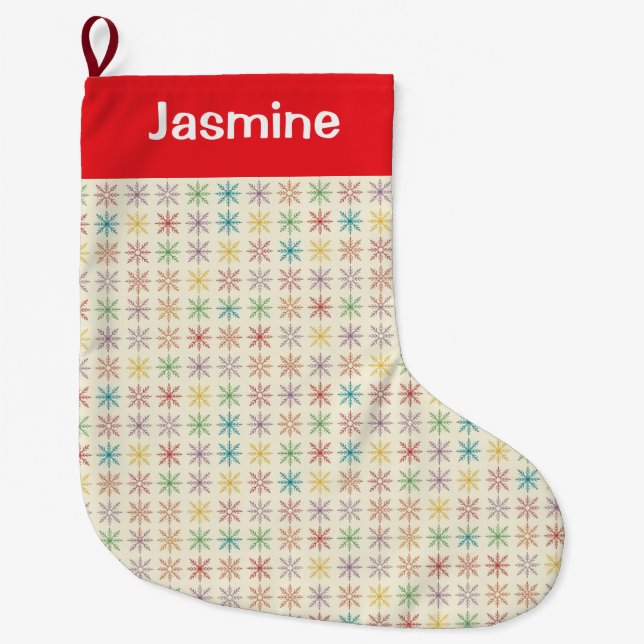 Customisable Simple Colourful Christmas Snowflake Stor Julstrumpa (Framsidan)