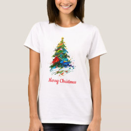 Customisable Text Christmas Tree Oil Painting T Shirt