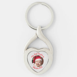 Customisable Twisted Heart Metal Baby First Xmas Silverfärgad Nyckelring