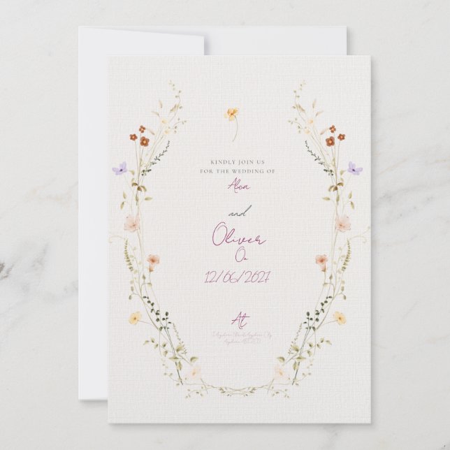 Customisable Wedding Invitation with wild Flowers Inbjudningar (Framsida)