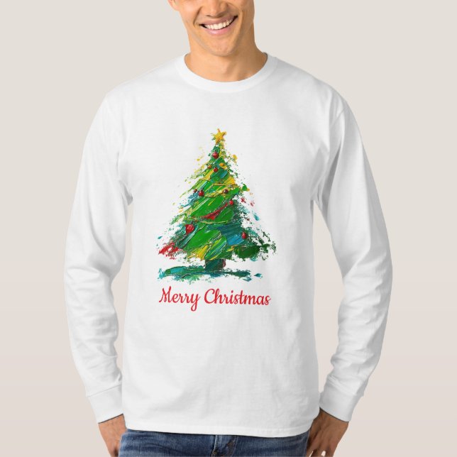 Customisable Xmas Tree Oil Painting Longsleeve T Shirt (Framsida)