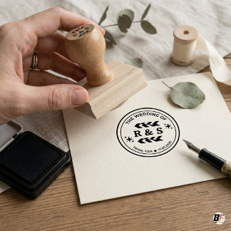 Customised Minimalist Boho Initials & Date Wedding Stämpel