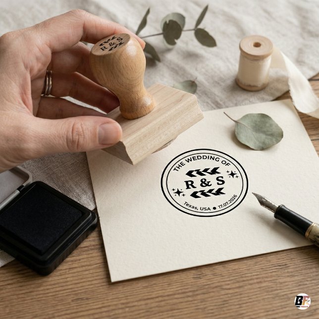 Customised Minimalist Boho Initials & Date Wedding Stämpel (Skapare uppladdad)