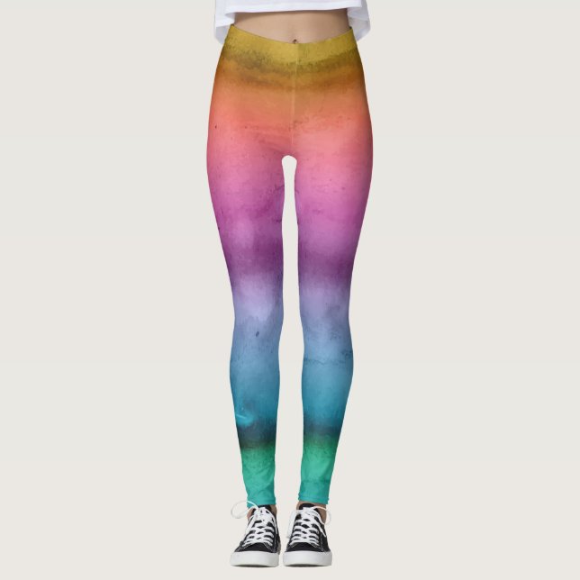 Customizabe Rainbow Striped Leggings (Framsida)
