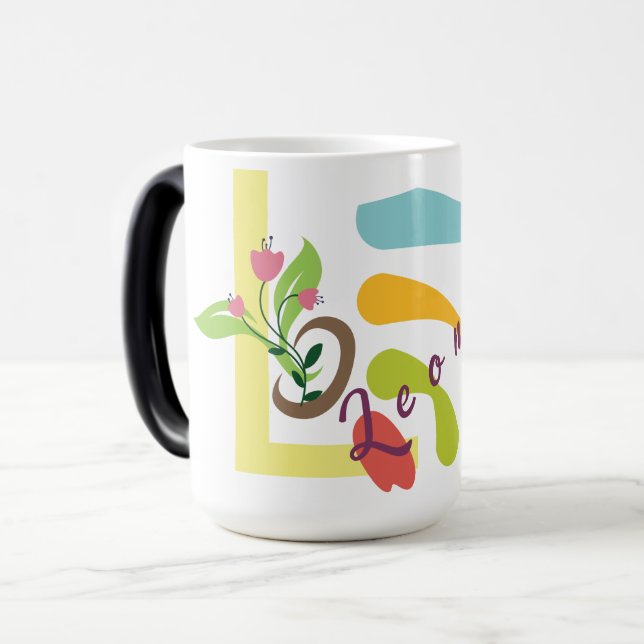 Customizabl Monogram Coffee Mugg med Blommigt Desi (Framsida vänster)