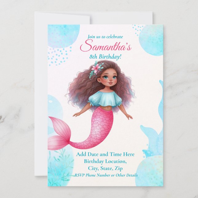 Customizable African American Mermaid Party Inbjudningar (Framsida)