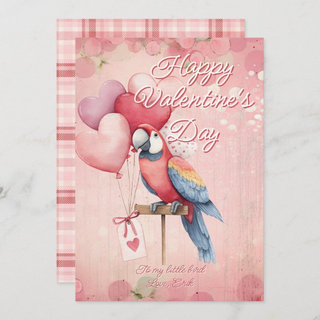 Customizable Animal Parrot Bird Valentines Day Julkort (Fram/baksida)