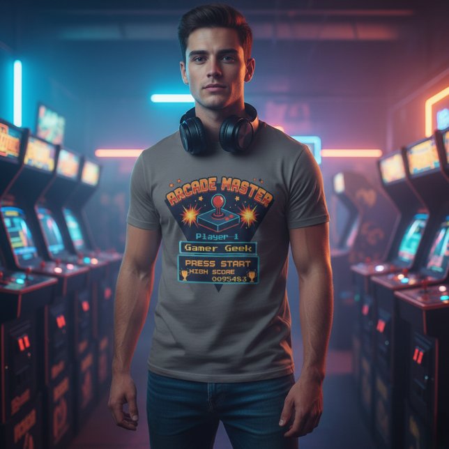 Customizable Arcade Master Retro Gamer T Shirt (Skapare uppladdad)