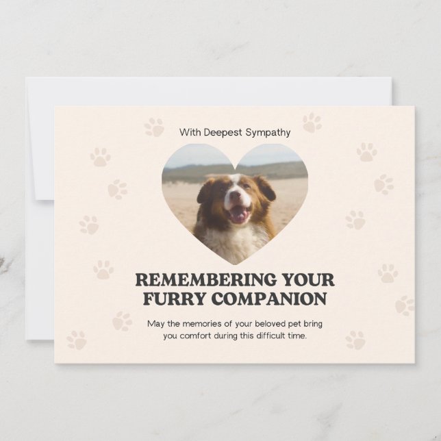 Customizable Beige Heart Photo Pet Loss Sympathy  Julkort (Framsida)