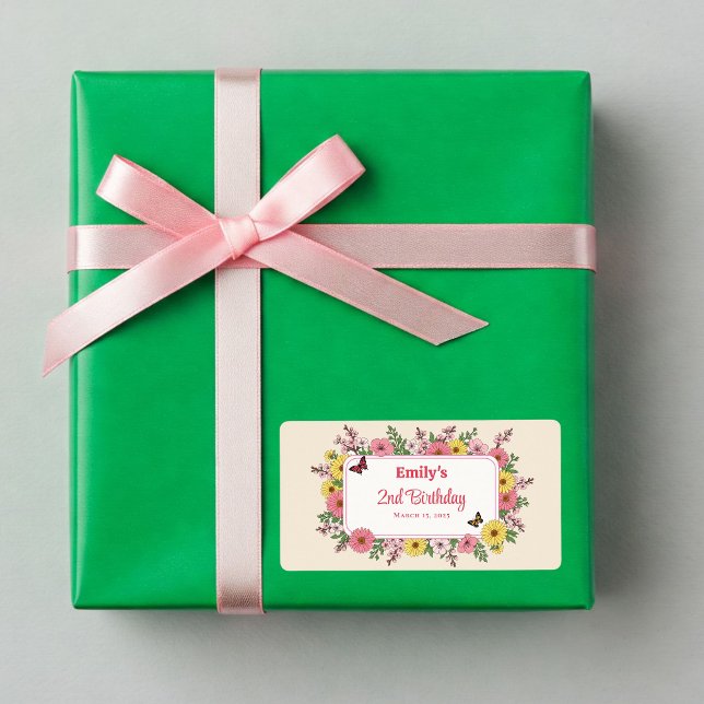 Customizable Birthday Party labels with Flowers Fraktsedel (Skapare uppladdad)