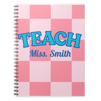 Customizable Blue and PinCheckered Teacher Planner Anteckningsbok