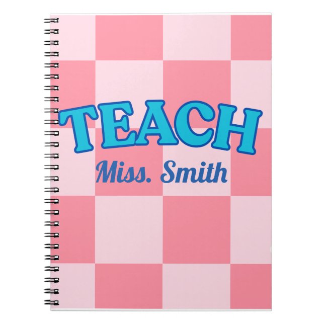 Customizable Blue and PinCheckered Teacher Planner Anteckningsbok (Framsidan)